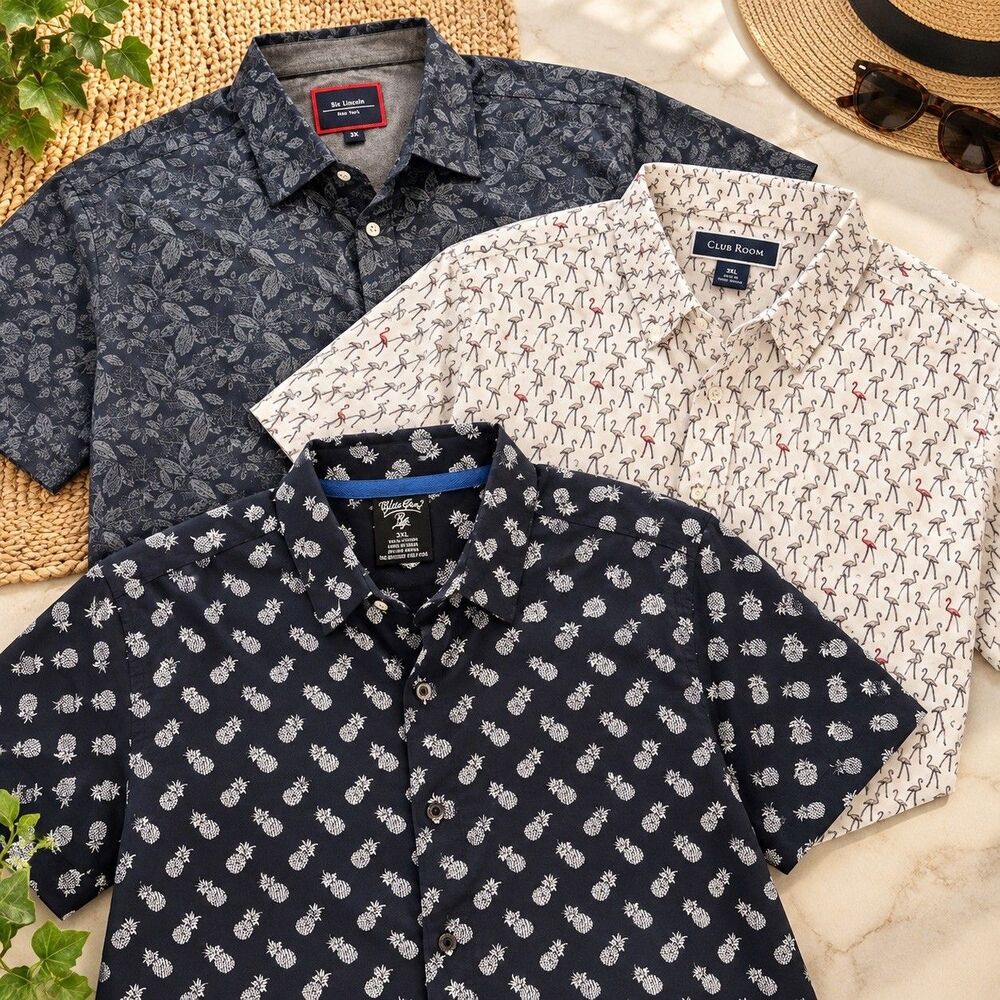 Lot of 3 -3XL Macy's Blue Gear Club Room Six Lincoln Luxury short sleeve shirts